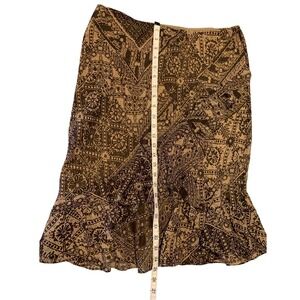 Chaps Brown Print Ruffle Hem Midi Skirt Bohemian‎ Casual